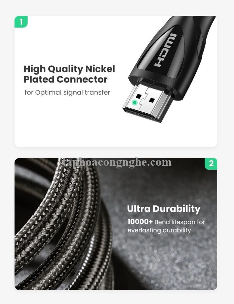 Ugreen 80404 3M 2.1 8K 60Hz 48Gbps 4k 120 hz màu đen Cáp HDMI 2.1 độ phân giải siêu Cao HD140 30080404